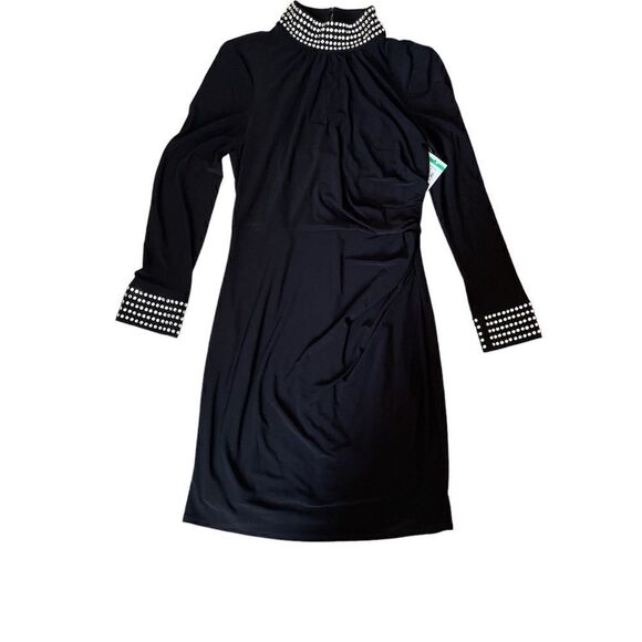 Eliza J Bead Detail Long Sleeve Sheath Dress In Black size 10 NWOT - Picture 11 of 13